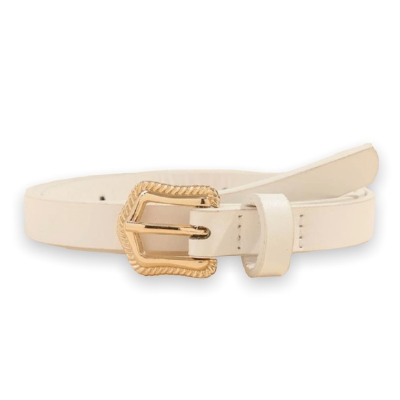 Boheme Accessories - New White Faux Leather Everyday Wear Belt With Gold Tone Engraved Buckle